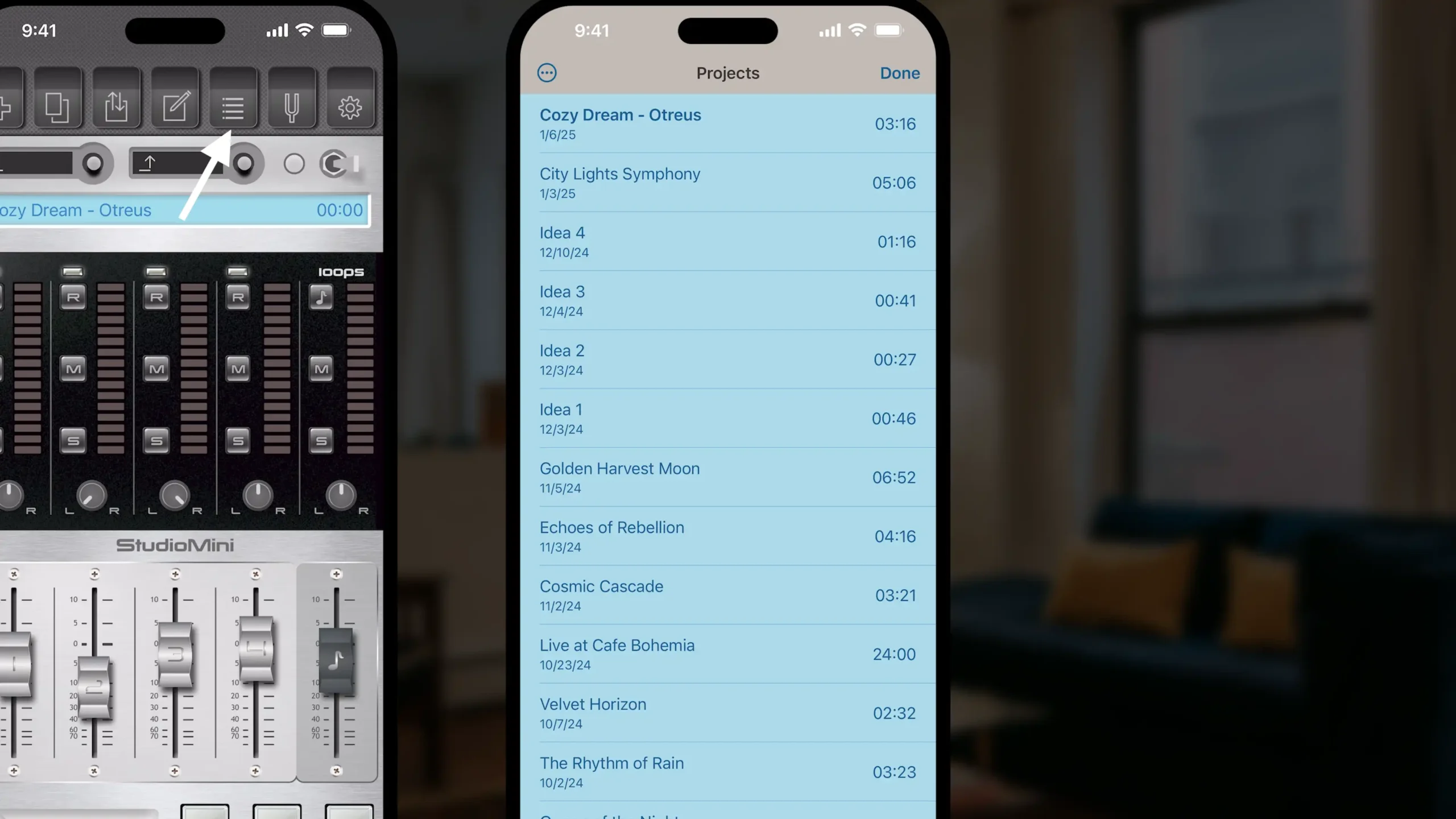 StudioMIni-Projects-button Projects button - StudioMini app to record music