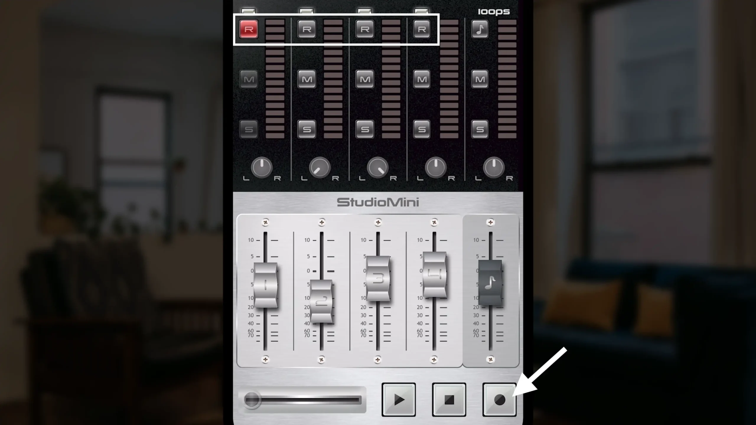 StudioMini-Record-Enable Record Enable buttons - StudioMini app to record music