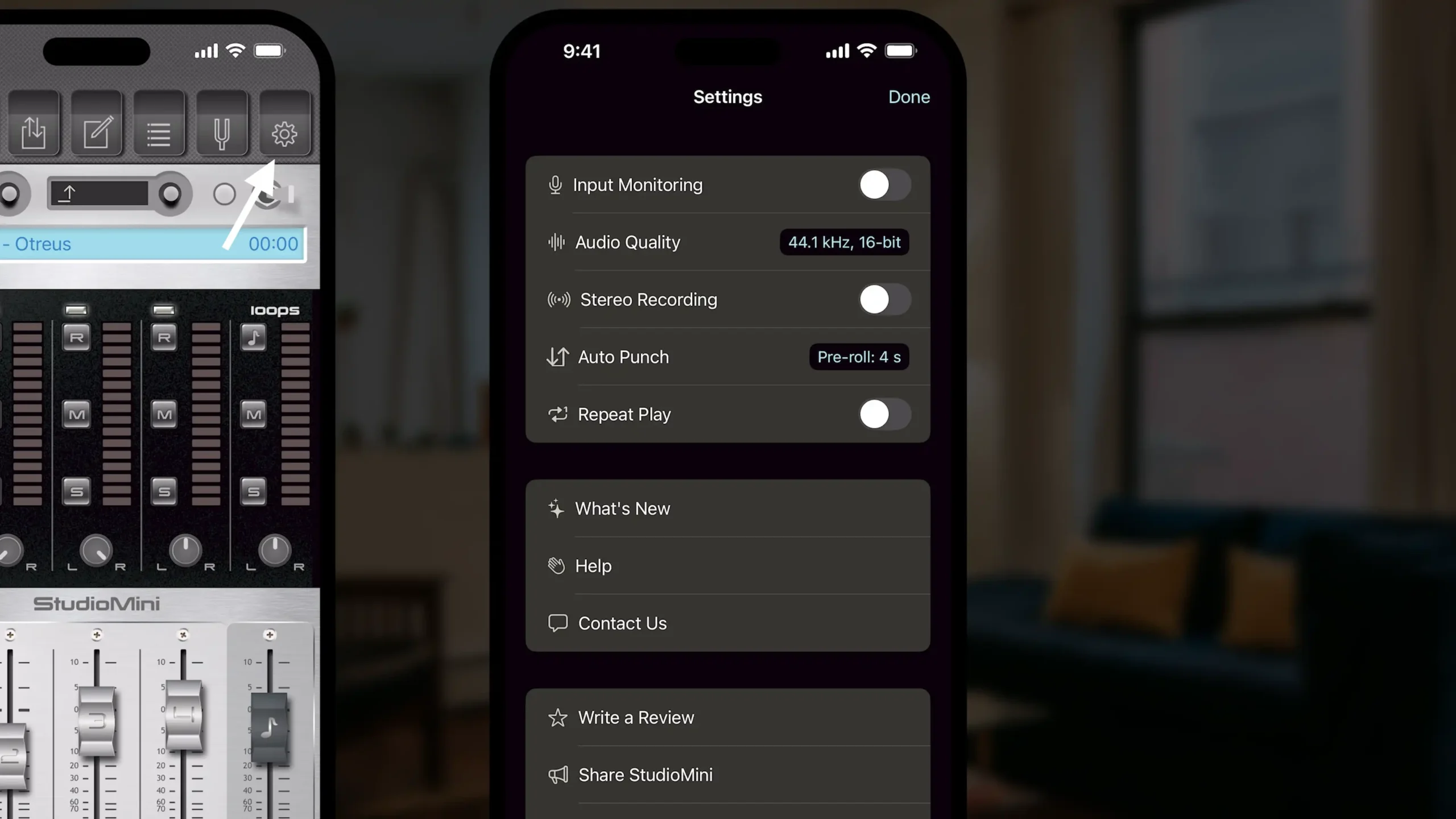 StudioMini-Settings-button Settings button - StudioMini app to record music