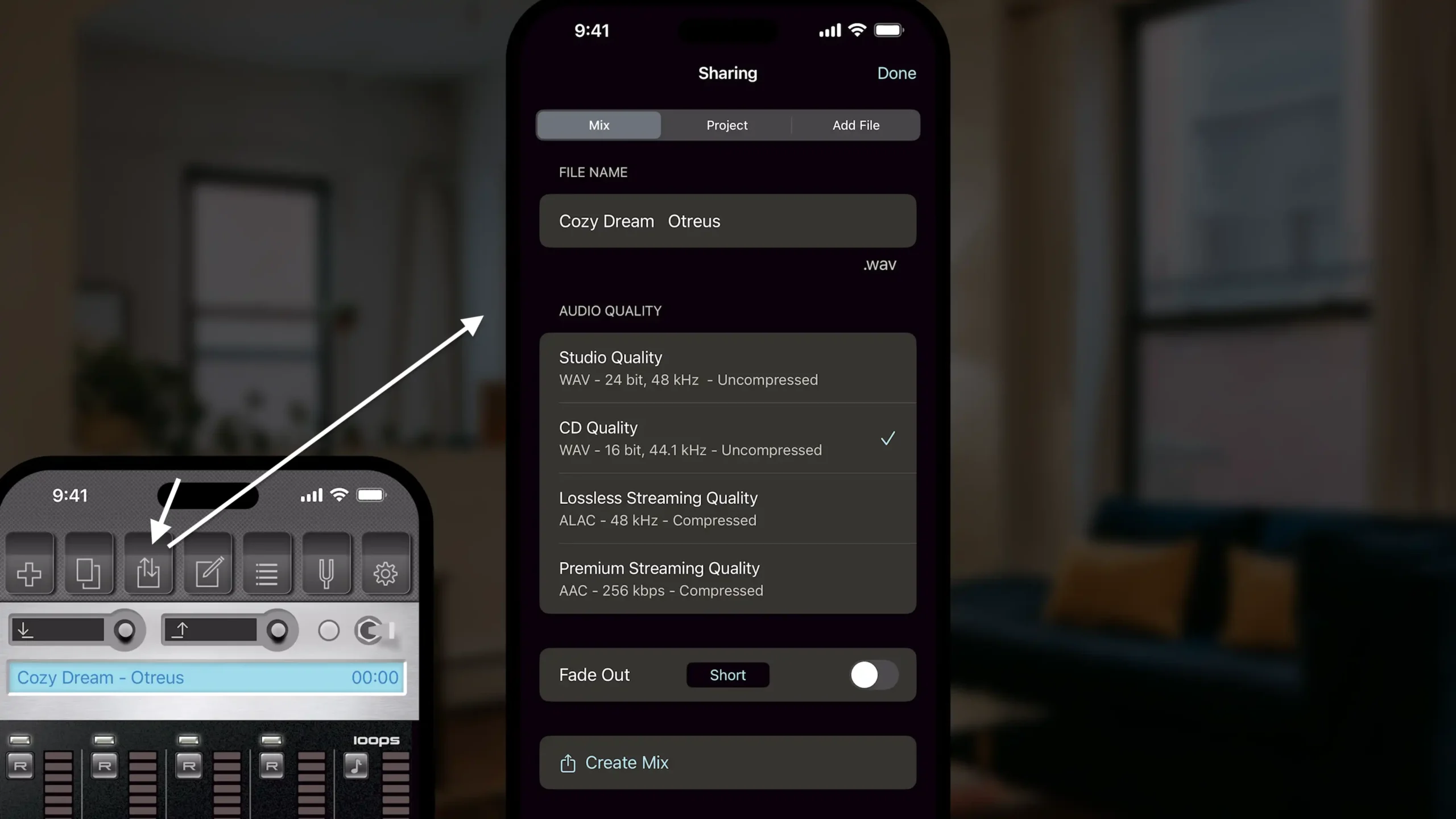 StudioMini-Sharing-button Sharing button - StudioMini app to record music