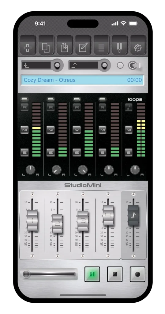 StudioMini-iPhone-2 Capture d'écran de l'enregistreur de musique StudioMini sur iPhone.